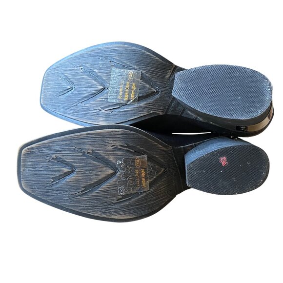 Vogue Black Leather Square Toe Cowgirl Bootie Urban Outfitters Gothic Size 10 - Picture 7 of 8